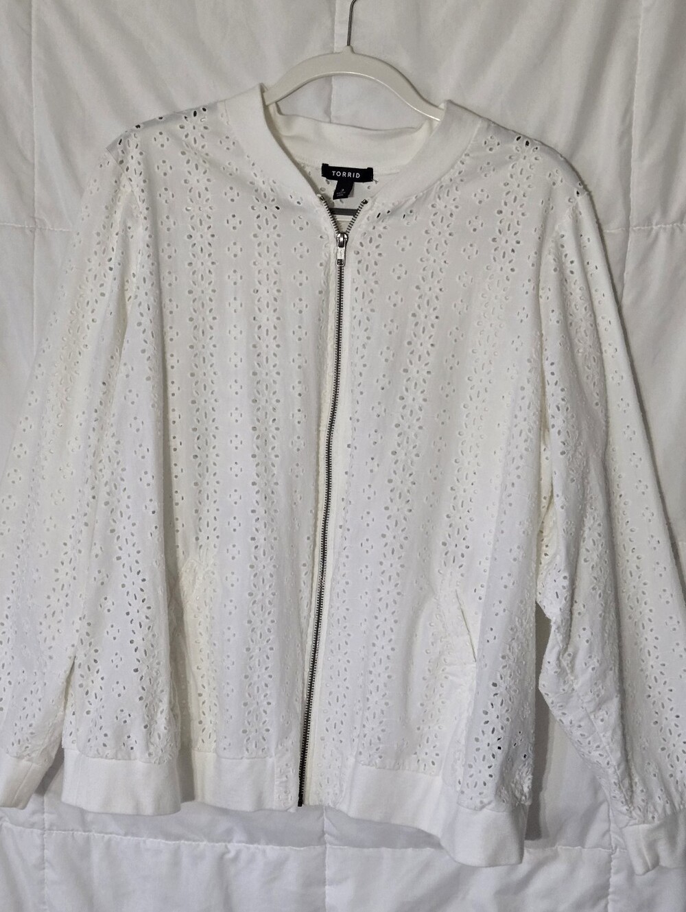 Torrid White Eyelet Zip Jacket
